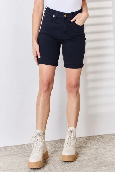 Women's denim shorts with a mom fit-Judy Blue Full Size High Waist Tummy Control Bermuda Shorts