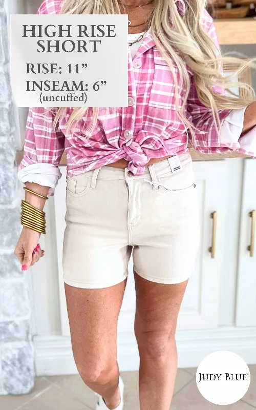 Sale what's the sale is jeans what -High Rise Bone Garment Dyed Denim Shorts (REG/CURVY) | Judy Blue - Final Sale Sale what's the sale is jeans what -High Rise Bone Garment Dyed Denim Shorts (REG/CURVY) | Judy Blue - Final Sale