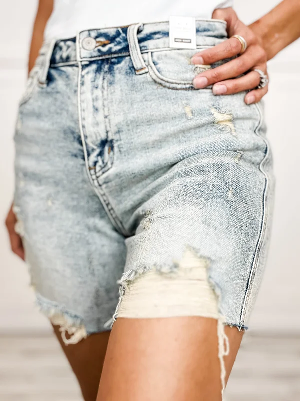Women's denim shorts for a coffee shop visit-Judy Blue HONEY High Waist Mineral Wash Distressed Boyfriend Shorts Women's denim shorts for a coffee shop visit-Judy Blue HONEY High Waist Mineral Wash Distressed Boyfriend Shorts
