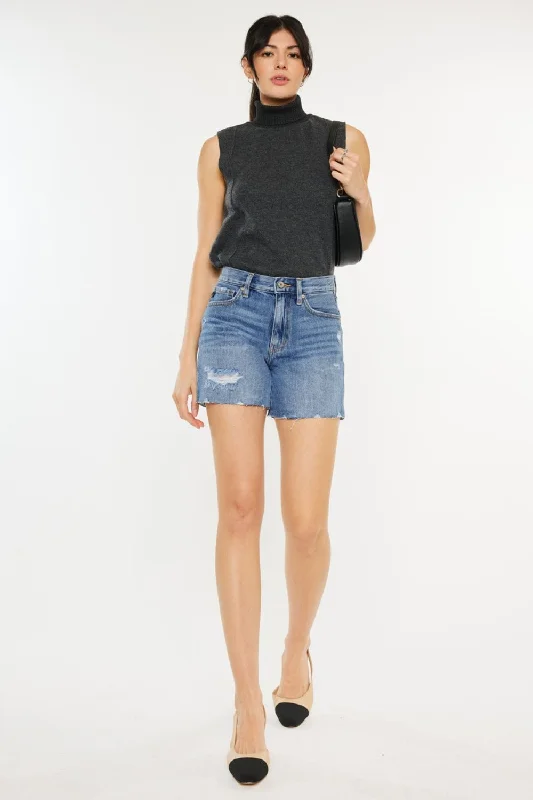 Women's denim shorts for tall women : JeansKancan Distressed High Waist Denim Shorts Women's denim shorts for tall women : JeansKancan Distressed High Waist Denim Shorts