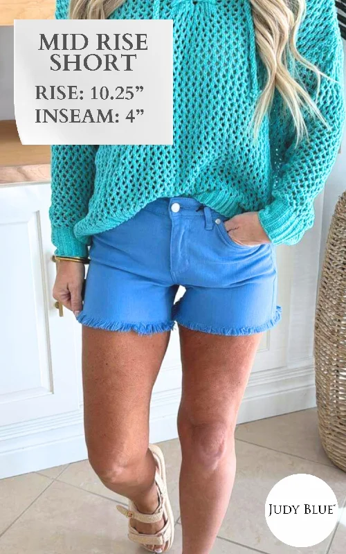 Women's denim shorts is from the new -Lexi Sky Blue Garment Dyed Mid-Rise Denim Shorts - Final Sale Women's denim shorts is from the new -Lexi Sky Blue Garment Dyed Mid-Rise Denim Shorts - Final Sale