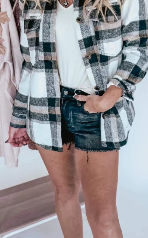 Women's denim shorts with pockets-Lovervet | Aria High Rise Raw Hem Denim Shorts