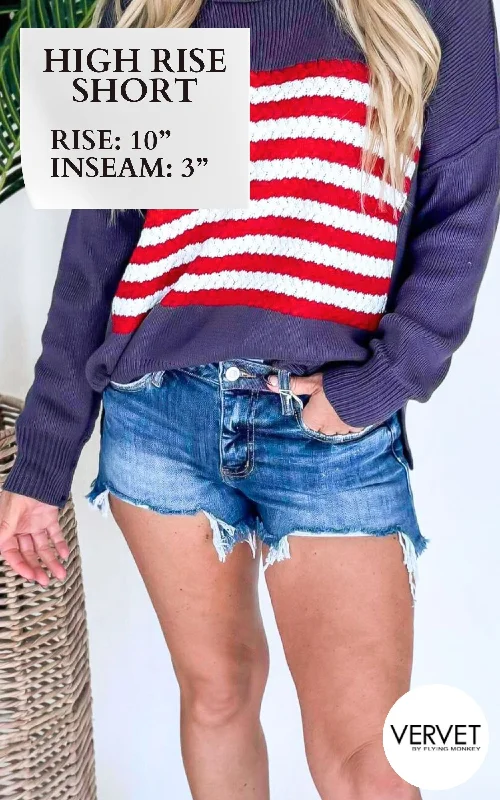 Women's denim shorts with frayed hems-Lovervet | Obsession High Rise Denim Shorts - Final Sale Women's denim shorts with frayed hems-Lovervet | Obsession High Rise Denim Shorts - Final Sale