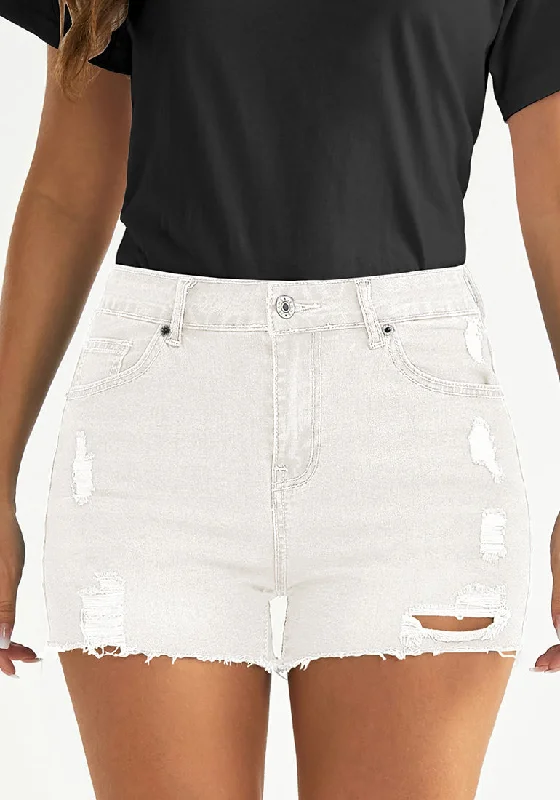 A plus for is jeans from styling top jeans for stylist-.Off White Women's High Waisted Distressed Denim Jeans Shorts Ripped Raw Hem Jean Shorts