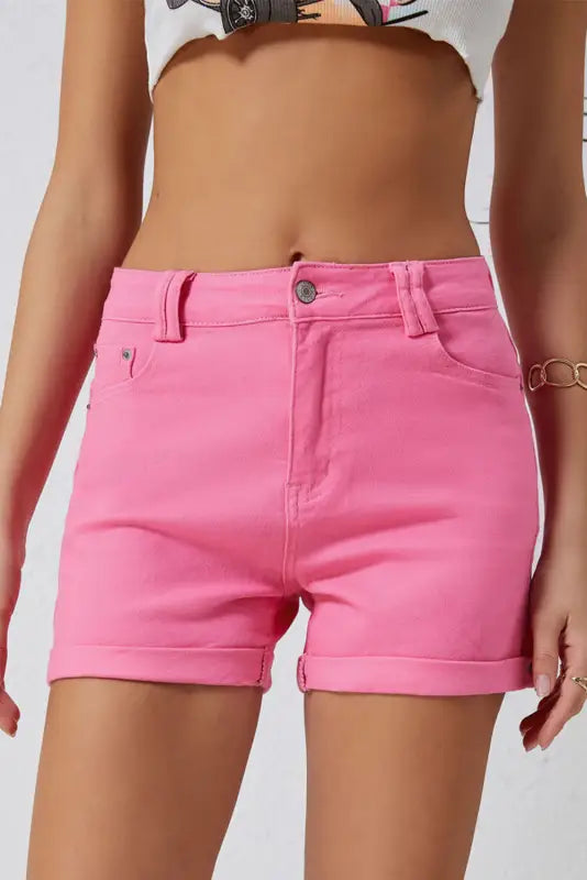Women's denim shorts with a vintage wash-Ashlee High Waist Denim Shorts