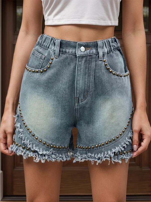 If is Jeans world what if -Raw Hem Studded Denim Shorts