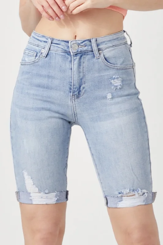 Jeans or denim for great prices :RISEN High Rise Distressed Denim Bermuda Shorts