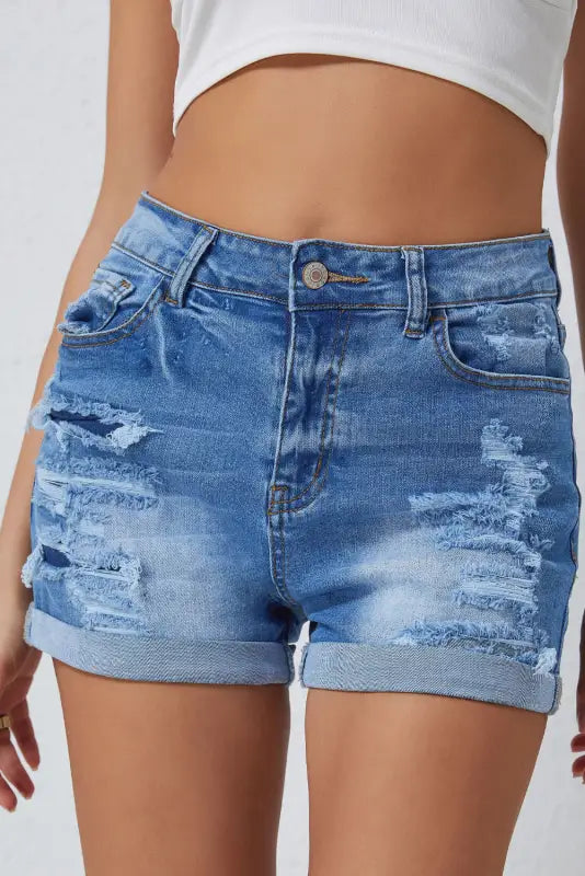 Women's denim shorts and a bodysuit-Vintage Distressed Denim Shorts