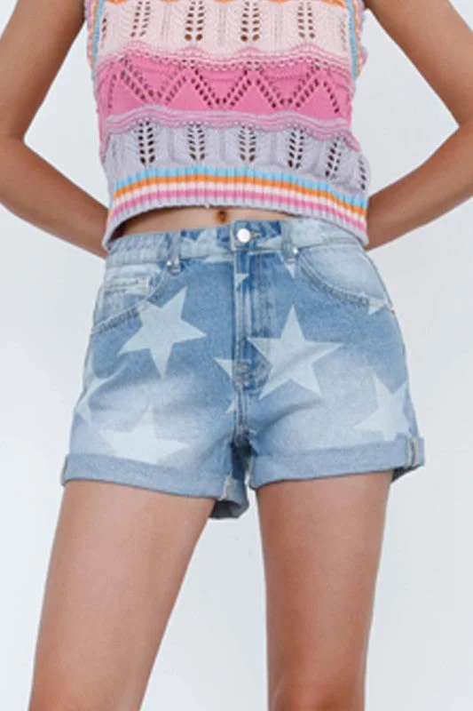 Women's denim shorts with a super soft fabric :Star Print Shorts