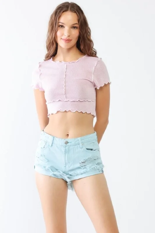 Women's denim shorts and a button-down shirt-Tasha Apparel Distressed Ripped Denim Shorts Women's denim shorts and a button-down shirt-Tasha Apparel Distressed Ripped Denim Shorts