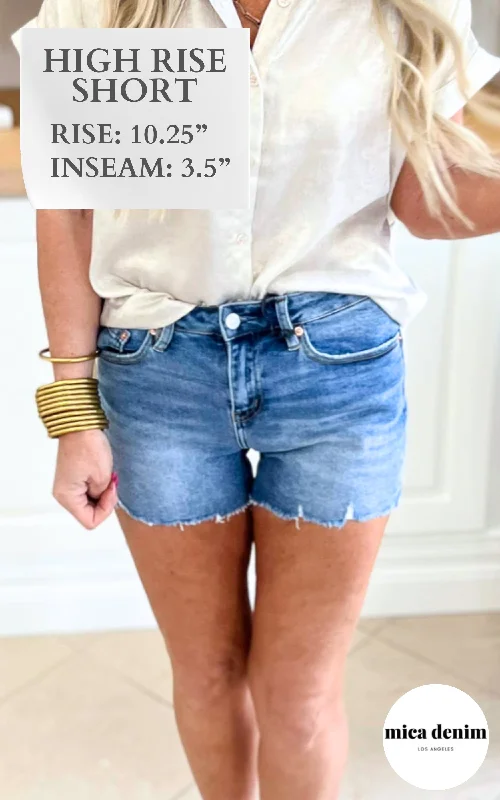 Women's denim shorts high a style :The Acadia High Rise Cut Off Denim Shorts | Mica - Final Sale Women's denim shorts high a style :The Acadia High Rise Cut Off Denim Shorts | Mica - Final Sale