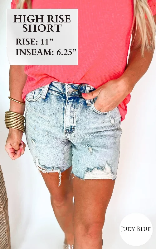 Women's denim shorts with a denim jacket-The Dani High Rise Mineral Wash Destroy Boyfriend Denim Shorts (REG/CURVY) | Judy Blue - Final Sale Women's denim shorts with a denim jacket-The Dani High Rise Mineral Wash Destroy Boyfriend Denim Shorts (REG/CURVY) | Judy Blue - Final Sale