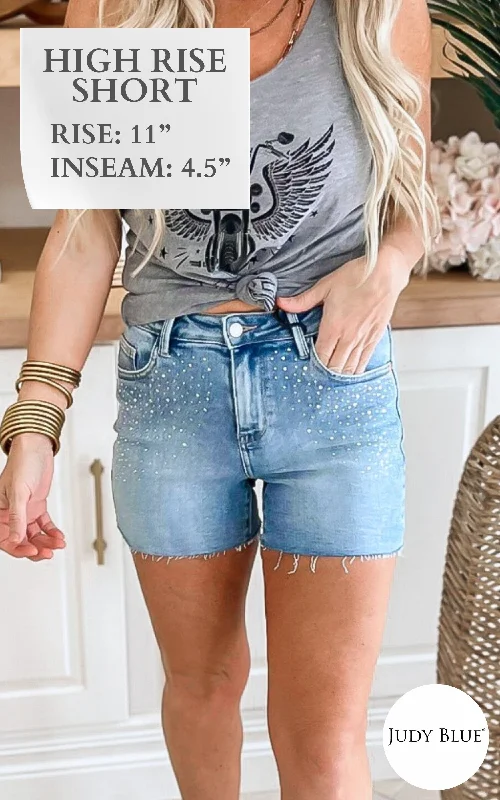 Women's denim shorts for the beach-The Monica High Waist Rhinestone Embellishment Denim Shorts (REG/CURVY) | Judy Blue - Final Sale Women's denim shorts for the beach-The Monica High Waist Rhinestone Embellishment Denim Shorts (REG/CURVY) | Judy Blue - Final Sale