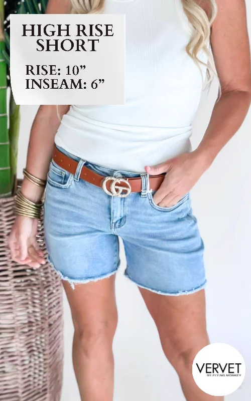 Women's denim shorts and a bodysuit-VERVET | Done Deal High Rise Midi Denim Shorts - Final Sale Women's denim shorts and a bodysuit-VERVET | Done Deal High Rise Midi Denim Shorts - Final Sale