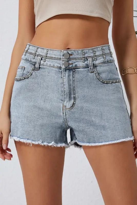 Women's denim shorts with pockets-Vintage Wash Denim Shorts