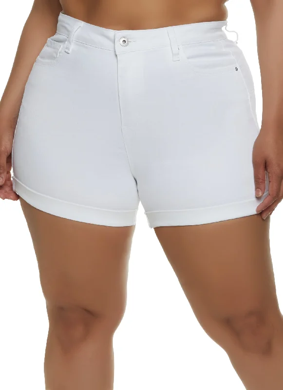 Women's denim shorts with a utility style-Plus Size WAX Fixed Cuff Denim Shorts
