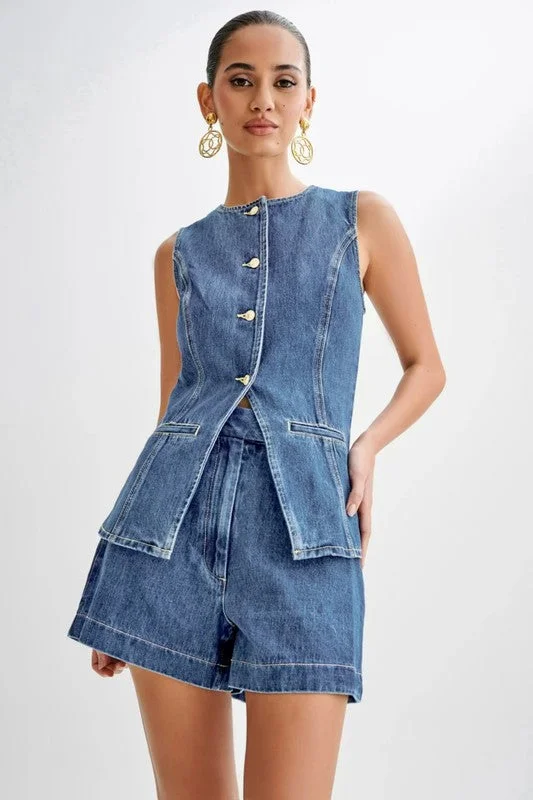 Women's denim shorts wash high can is and 2025 style-Denim shorts & tops