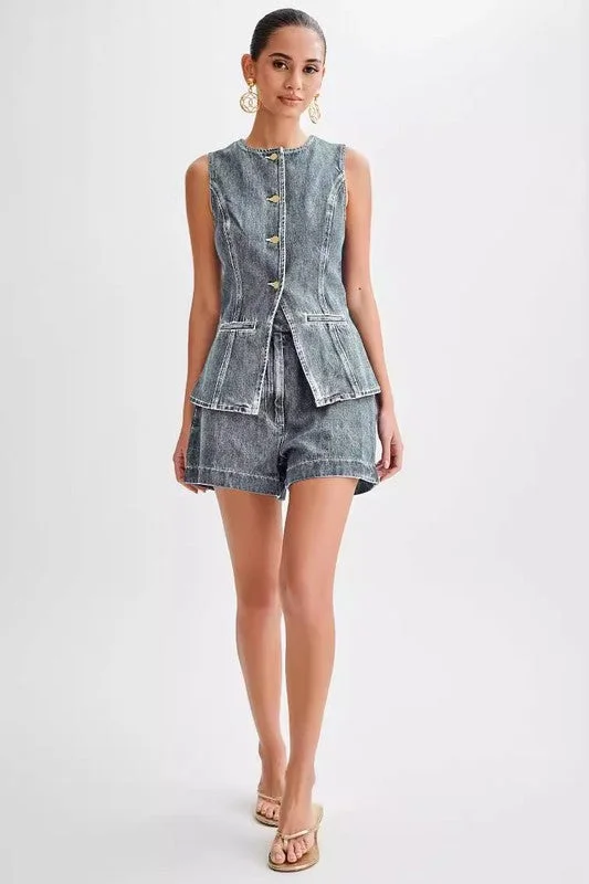 Women's denim shorts wash or style great plus size-denim two pieces short & top