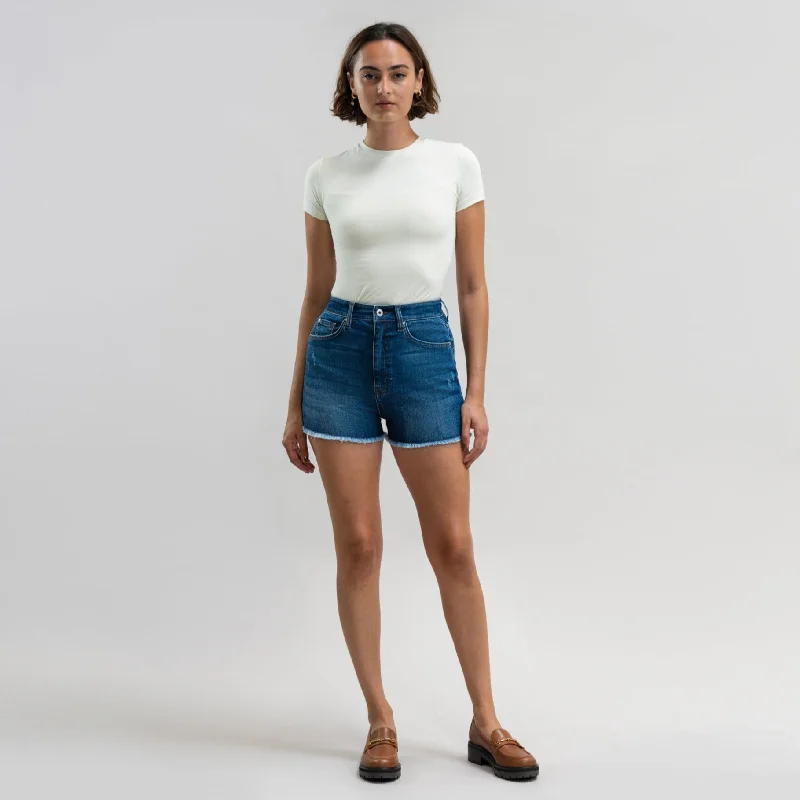 Women's denim shorts and a band tee-Air Denim Edge Shorts