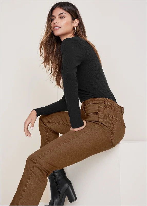 Women's denim jeans for casual Friday-Audrey Straight Leg Jeans - Brown Wash