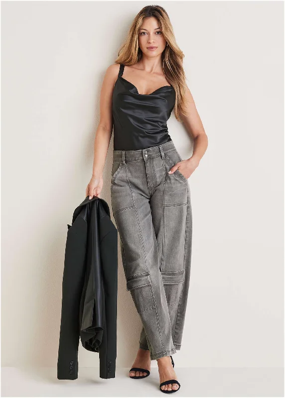 Women's denim jeans and styling denim Jeans-Cargo Wide Leg Jeans - Grey Wash