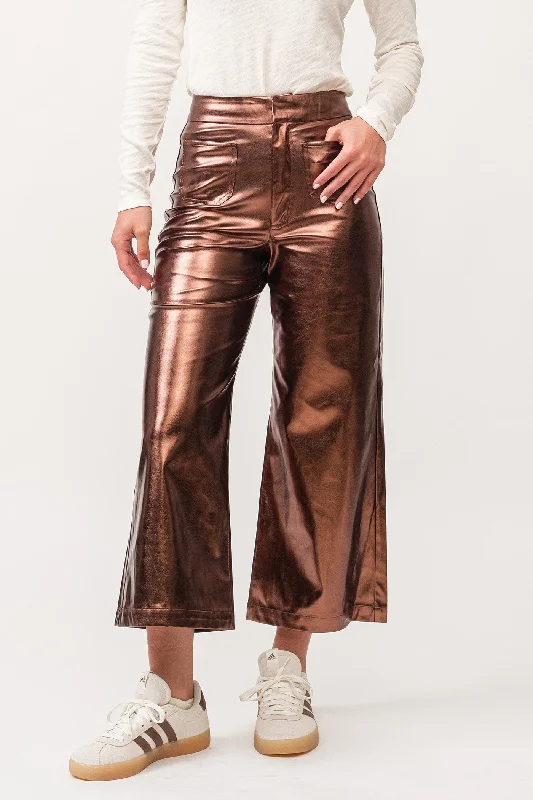Women's denim jeans with a human rights change cause design embellishment-Dear John Audrey High Rise Wide Clean Hem Cropped Pants Rust Copper Foil