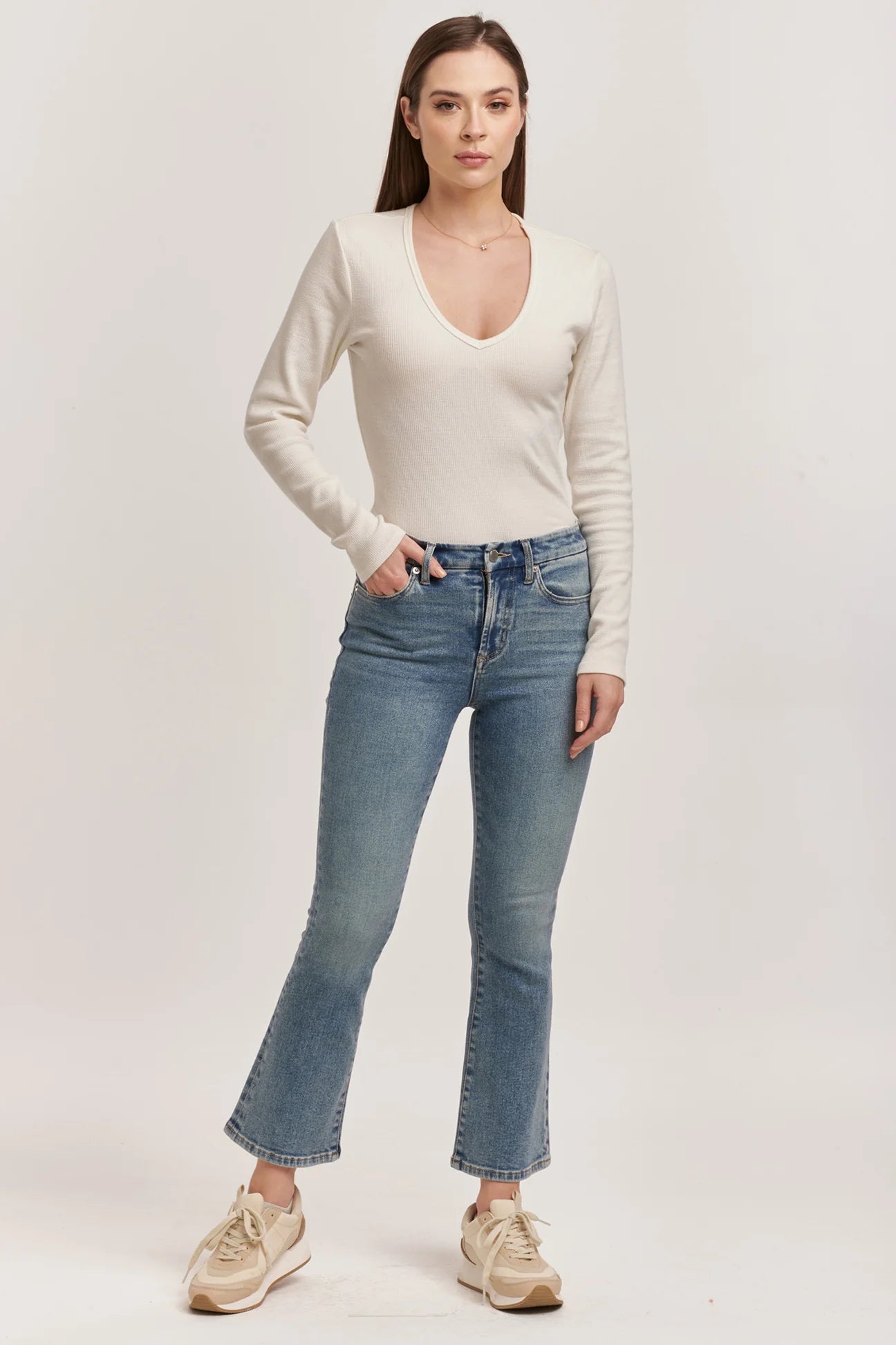 Women's denim jeans with a hope change cause design embellishment-Dear John Jeanne High Rise Cropped Flare Jeans Antique Wash