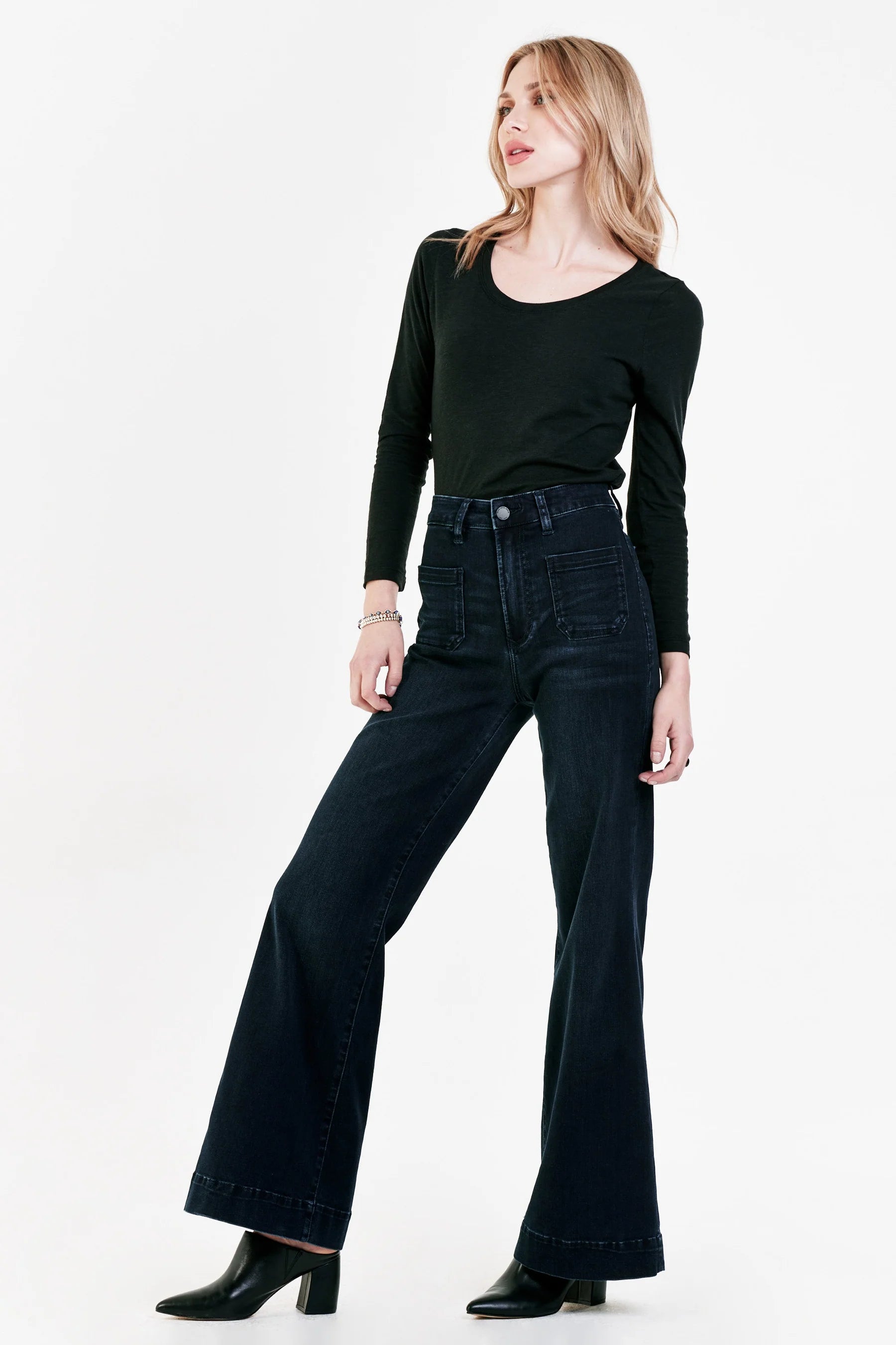 Women's denim jeans and what to wear-Dear John Denim Fiona Super High Rise Wide Leg Jeans Confession