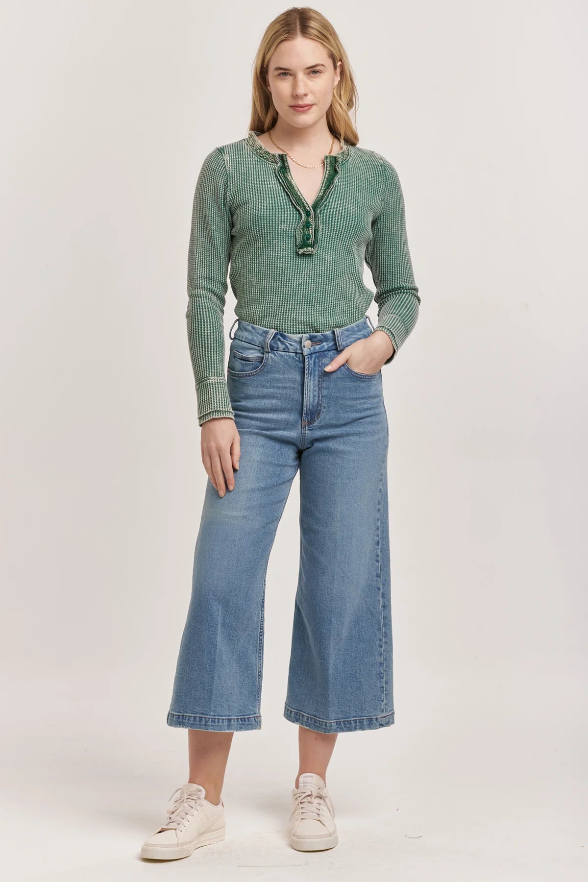 Women's denim jeans with a love change cause design embellishment-Dear John Audrey Super High Rise Cropped Jean | Haleyville