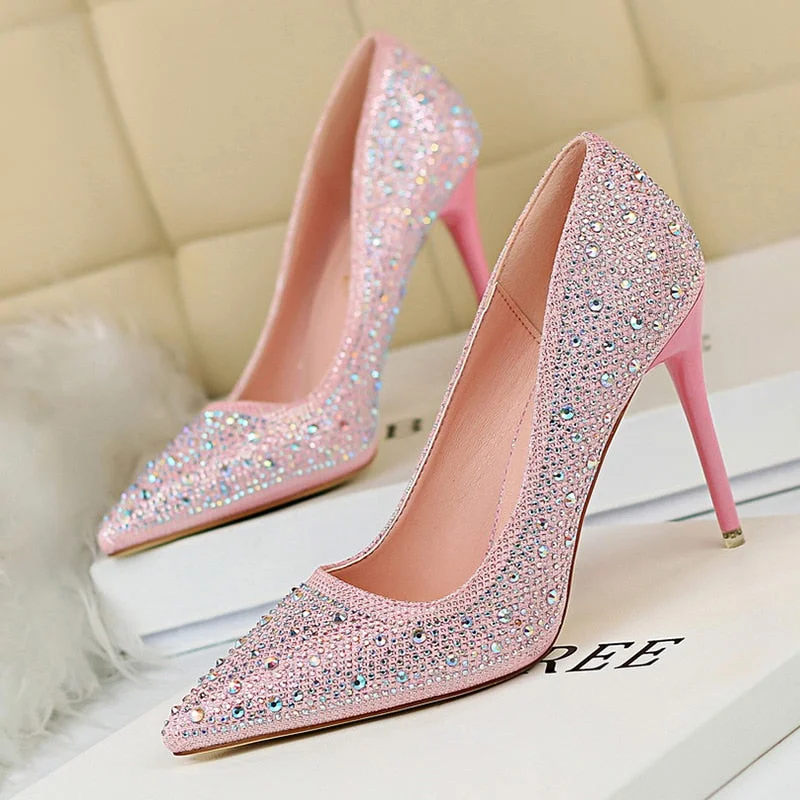 Women Pumps Glitter Crystal High Heels For Women Shoes Gold Black---Trendy Glitter Heels for a Glamorous Look