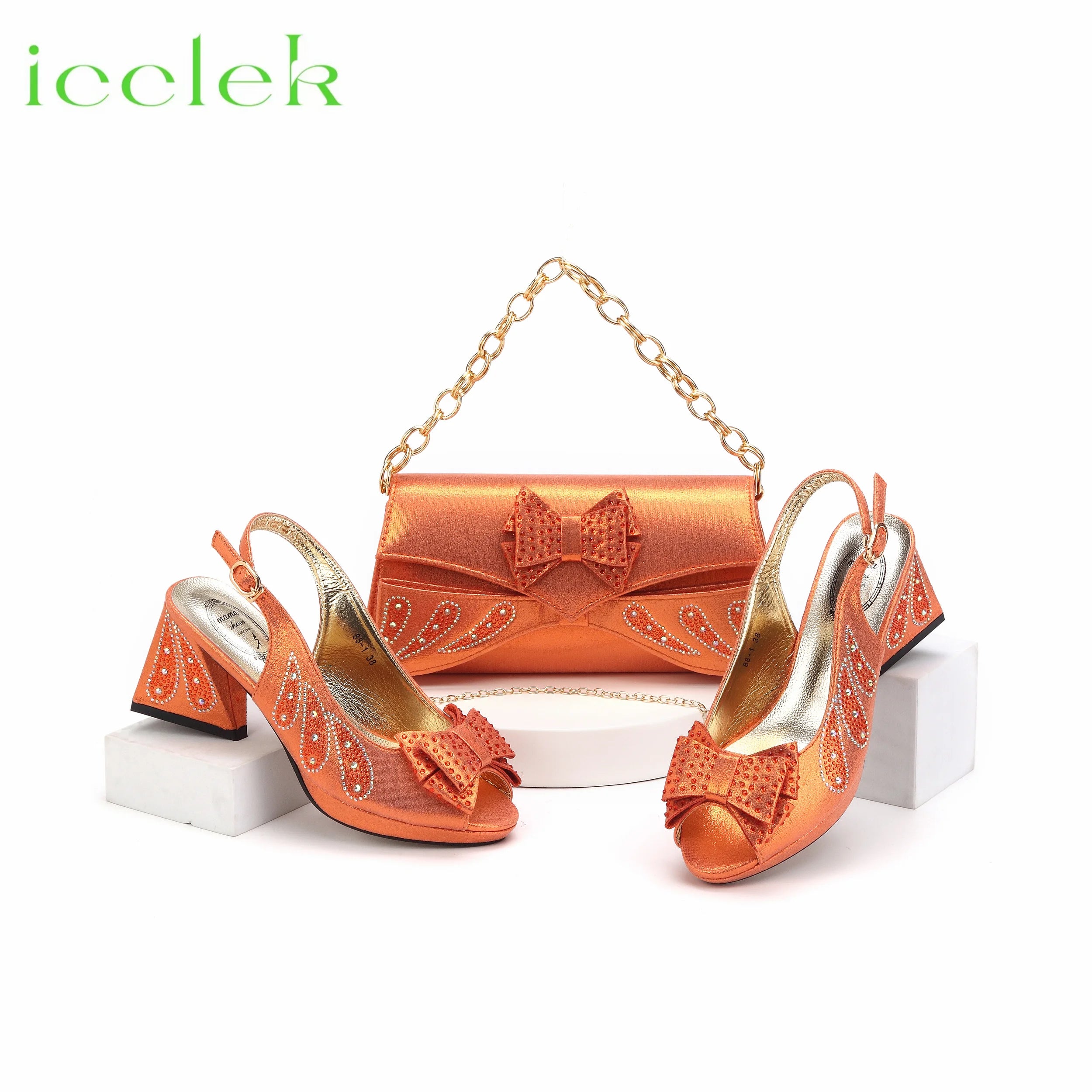 Peep Toe Butterfly Design Ladies Shoes Matching Bag Set