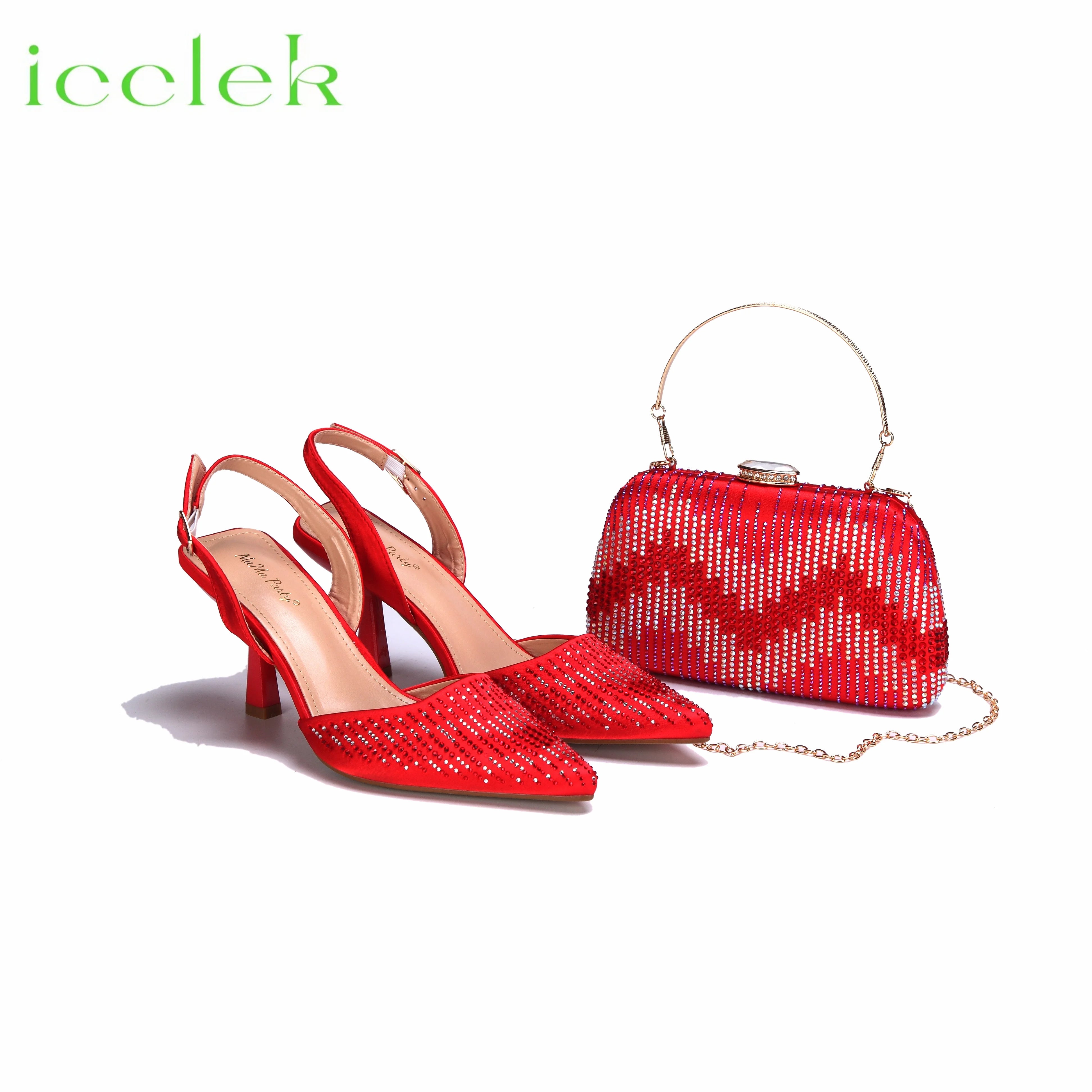 High Heels Nigerian Style Ladies Sanda Matching Bag Set in Red Color For Party Women