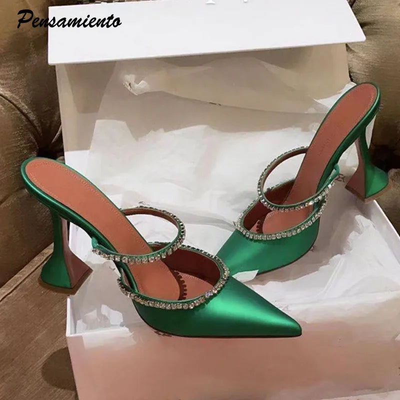 Stiletto Heel Pumps with Perfect Fit--Rhinestones satin Women Pumps Slippers Elegant Pointed toe High heels-Fashionable & Classic