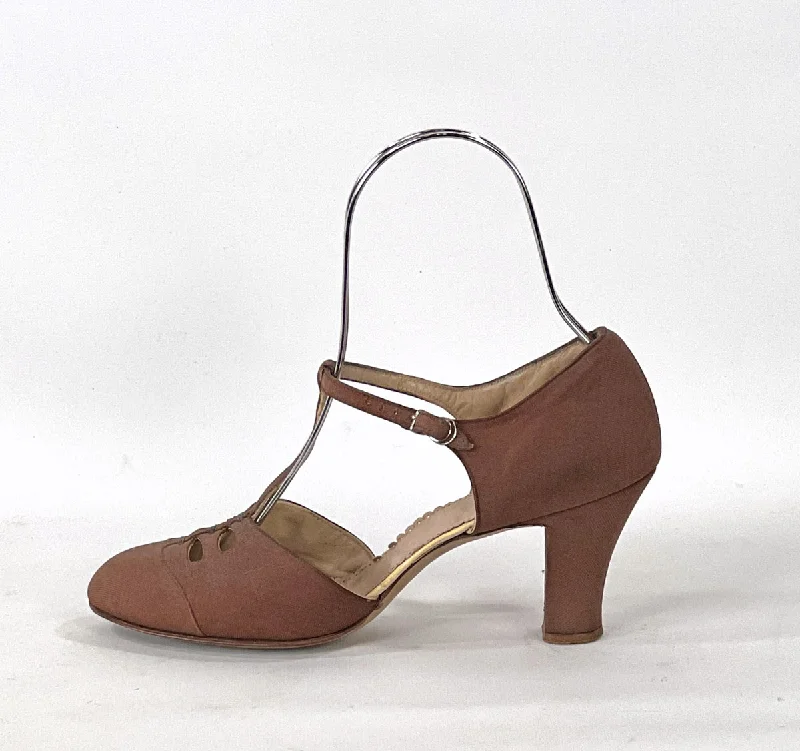 Vintage 20s T-strap Heels Strappy Daytime Flapper Shoes Brown Frederick & Nelson VFG---Affordable Strappy Platform Heels with Premium Quality