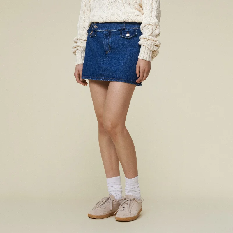 Women's floral printed denim skirts for summer -Madelyn Jackson Stonewash - Mini Skirt