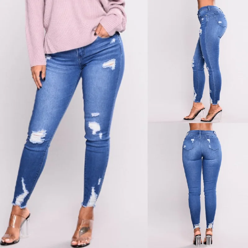 Women's denim shorts for warm weather outings :38# Fashion High Waist Jeans Shorts Women With Holes Denim Trousers Women In Elasticity And Small Feet Jeggings Jeans For Women