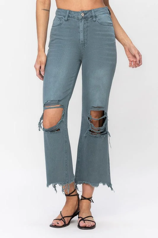 Women's denim jeans with sustainable practices-Vervet 90's Vintage Super High Rise Crop Flare Jeans