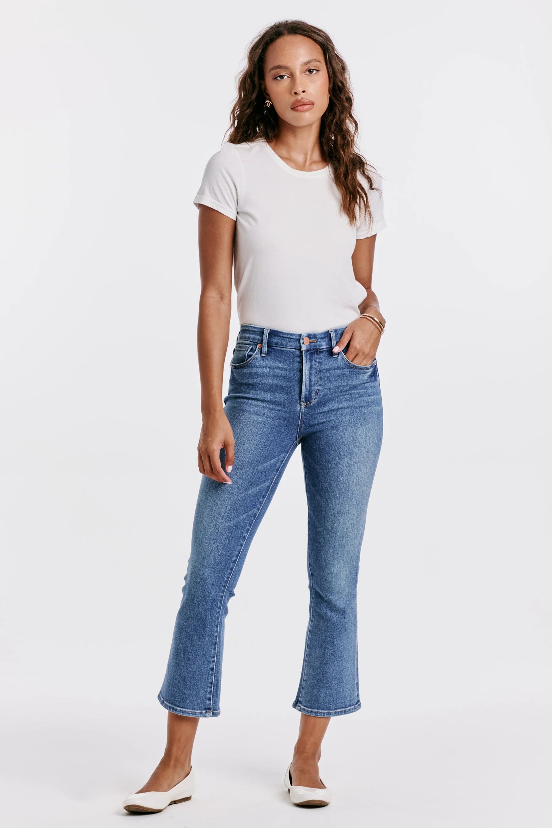 Women's denim jeans with sneakers-Dear John Denim Jeanne Super High Rise Cropped Flare Jeans Wexford