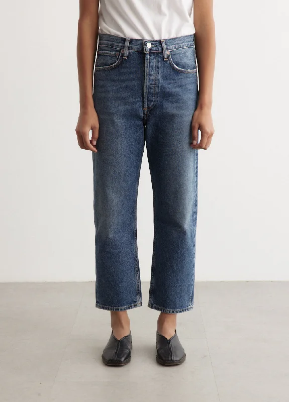 Women's denim jeans for work-90's Crop Mid Rise Loose Straight Jeans