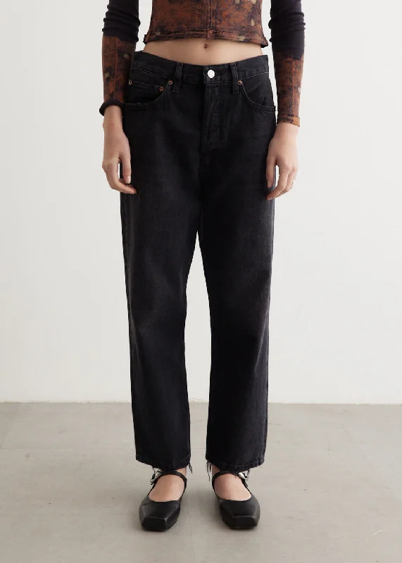 Women's denim jeans for going out-90's Crop Mid Rise Loose Straight Jeans