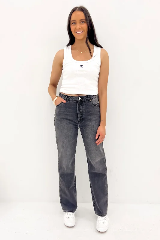 Women's denim jeans with a awareness change cause design embellishment-90s Relaxed Jean Worn Black