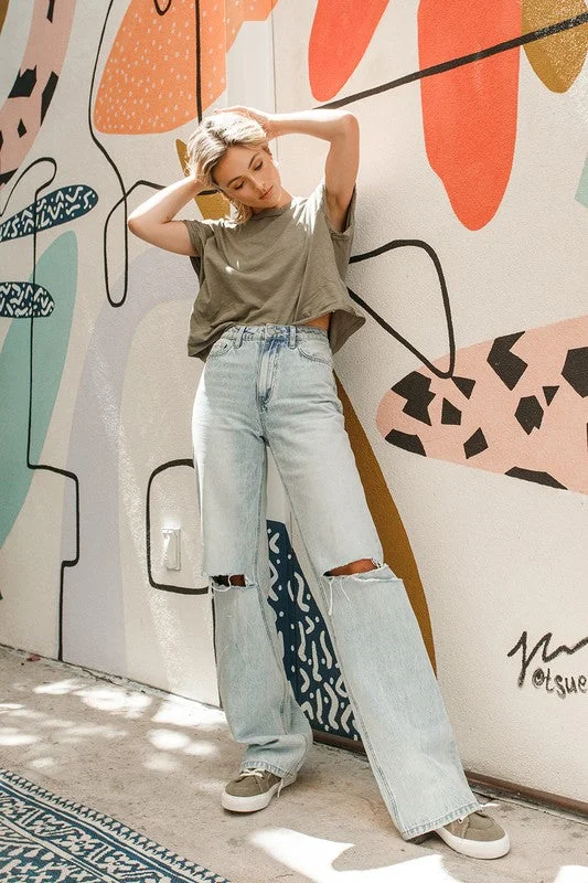 Women's denim jeans with a religious design embellishment-90S VINTAGE FLARE
