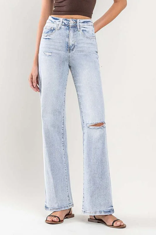 Women's denim jeans with a horn embellishment-90s Vintage Super High Rise Flare Jeans