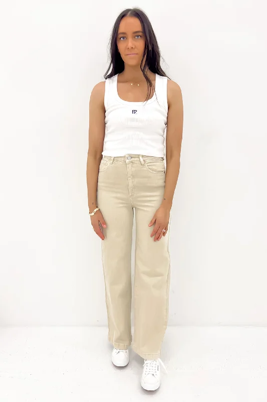 Women's denim jeans with a social change cause design embellishment-A 94 Wide Jean Clay