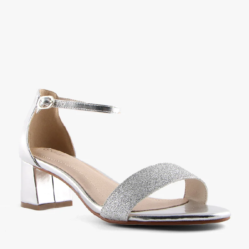 ADOOR SILVER GLITTER---Trendy Glitter Heels for a Glamorous Look