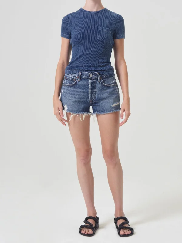 Women's denim shorts for summer to wear on fits to :AGOLDE Dark Swapmeet Short Parker