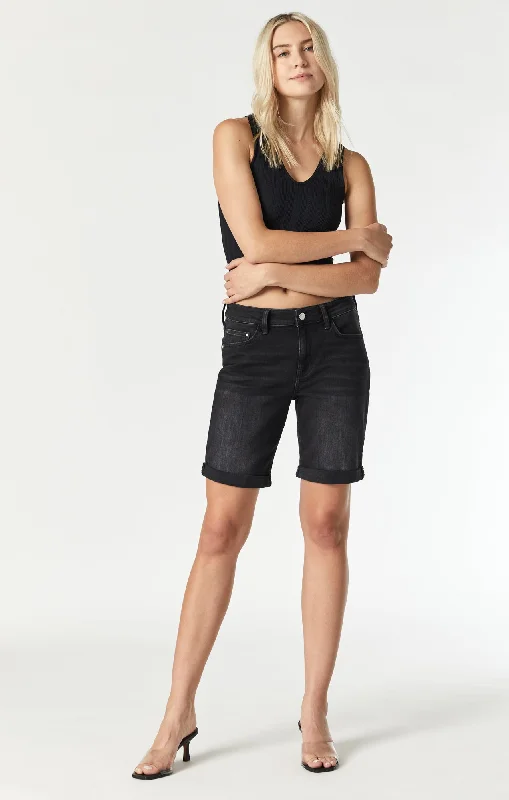 Women's denim shorts with pockets styled-ALEXIS SHORTS IN SMOKE VINTAGE