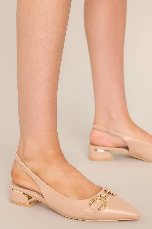 Trendy Chunky Heel Pumps for Casual Wear--Always Everything Beige SlingBack Short Block Heels