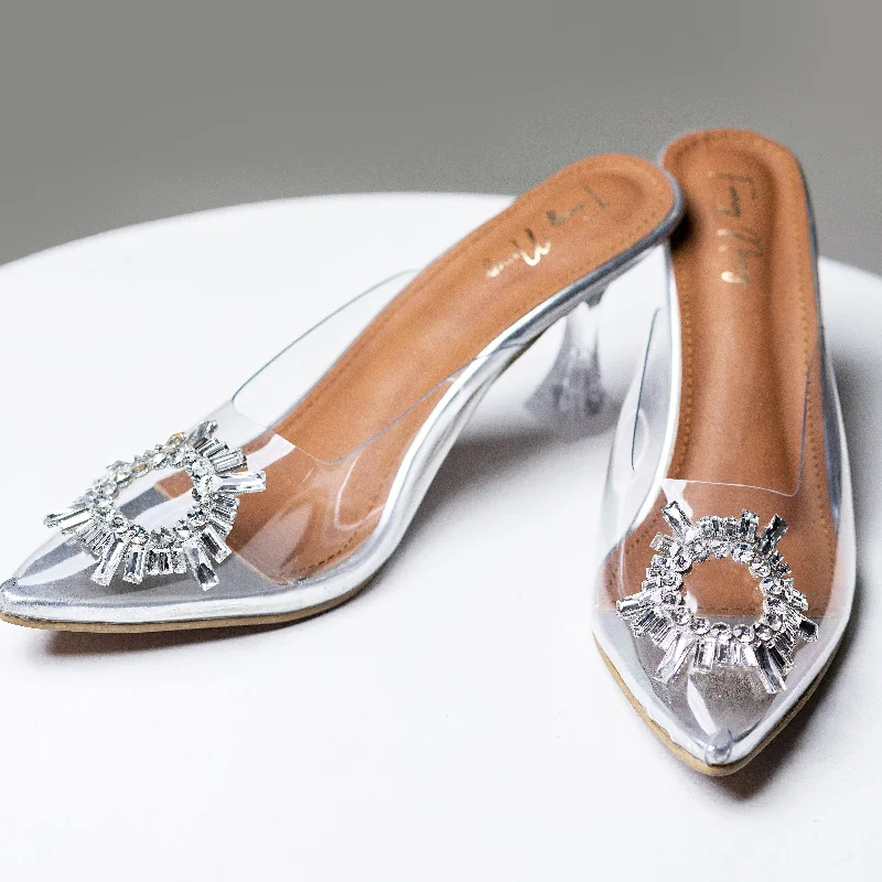 Affordable Rhinestone Pumps for a Dazzling Look---Amina Rhinestone Broach Heels - Silver