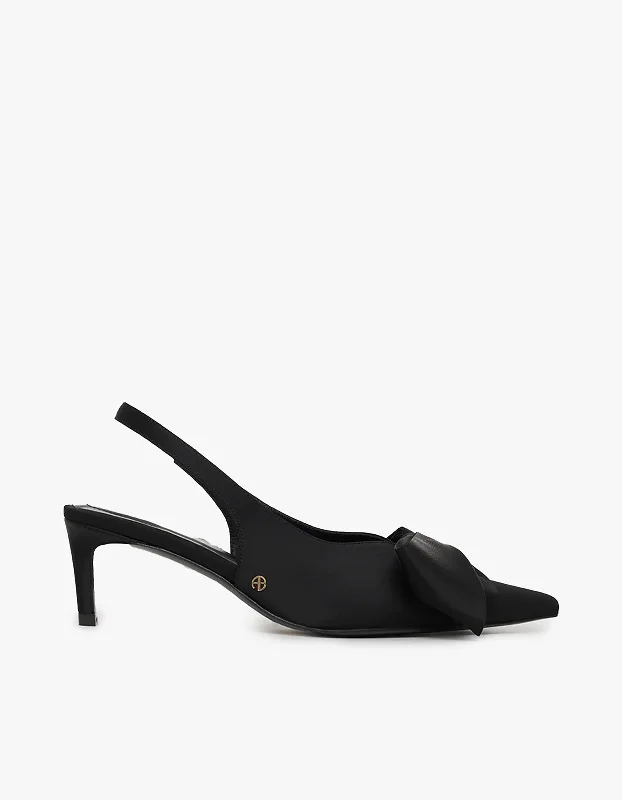 Nina Heels With Bow - Black SatinAffordable Satin Heels with a Luxe Touch